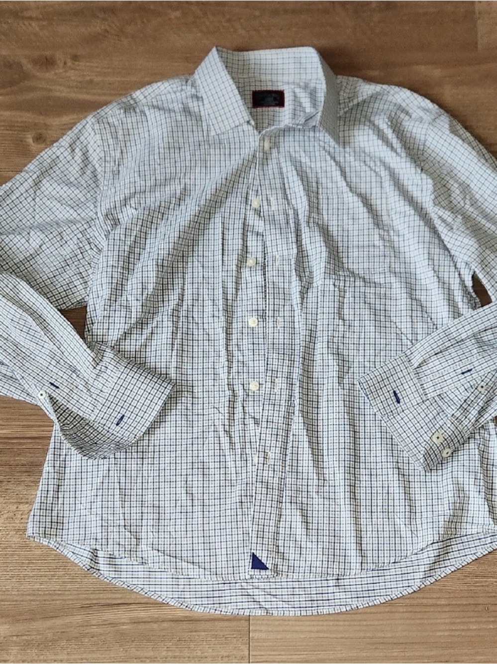 UNTUCKit White Shirt with Blue Windowpane Check - L Relaxed Fit